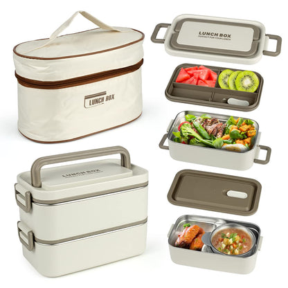 Decorhub  Airtight Double Decker Bento Lunch Box Matte Beige 2000ml