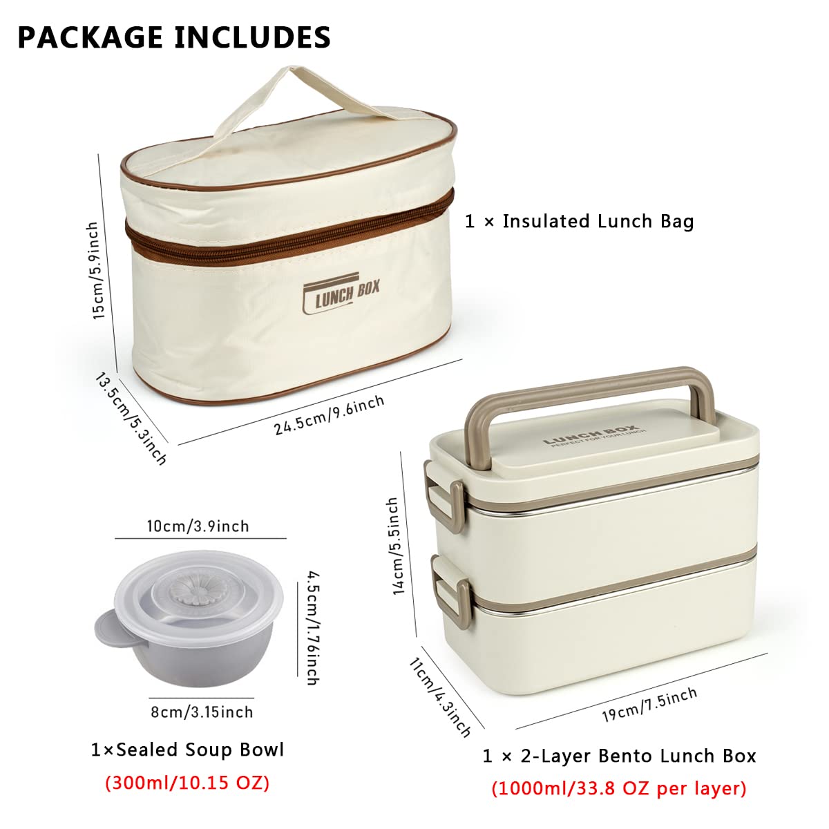 Decorhub  Airtight Double Decker Bento Lunch Box Matte Beige 2000ml