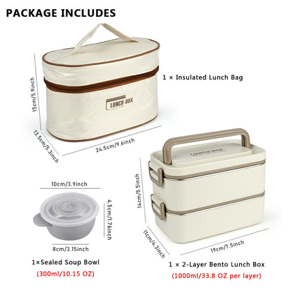 Decorhub  Airtight Double Decker Bento Lunch Box Matte Beige 2000ml