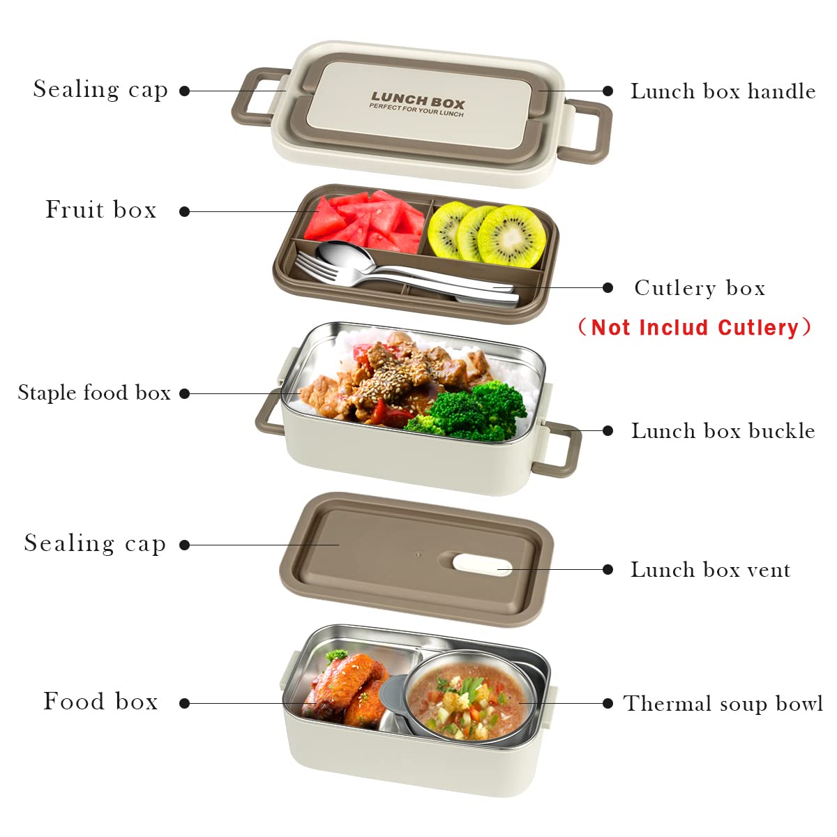 Decorhub  Airtight Double Decker Bento Lunch Box Matte Beige 2000ml