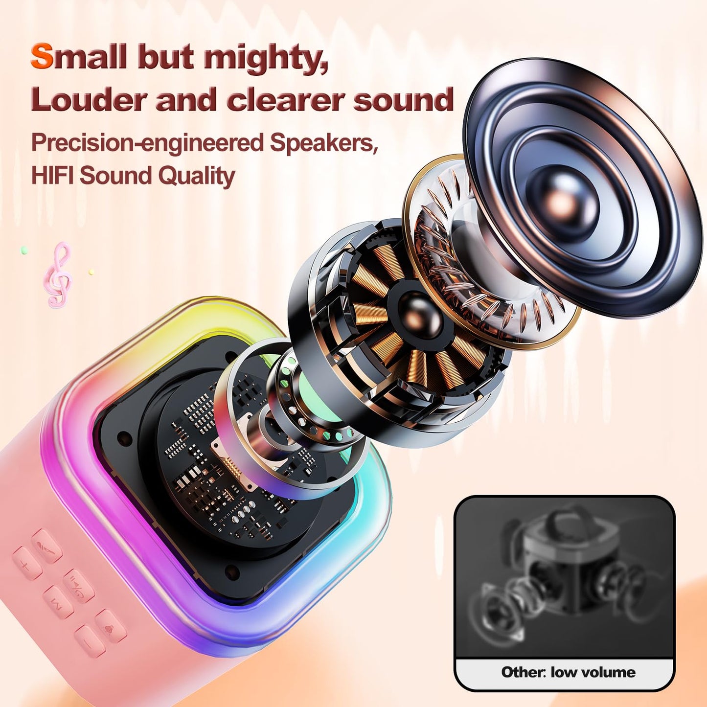 Decorhub Mini Bluetooth Speaker with Wireless Karaoke Mic, in-Built USB Rechargeable Battery with Music and Light Effects, Portable Bluetooth Connectivity Speaker