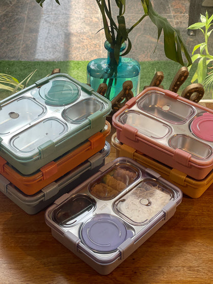 Decorhub Bento Lunch Box Insulated Air Tight Lunch Box and Portable Utensils, Stainless Steel Lunch Containers, Leak Proof Bento Box for Kids, Adults, Men Women (4 Compartment)