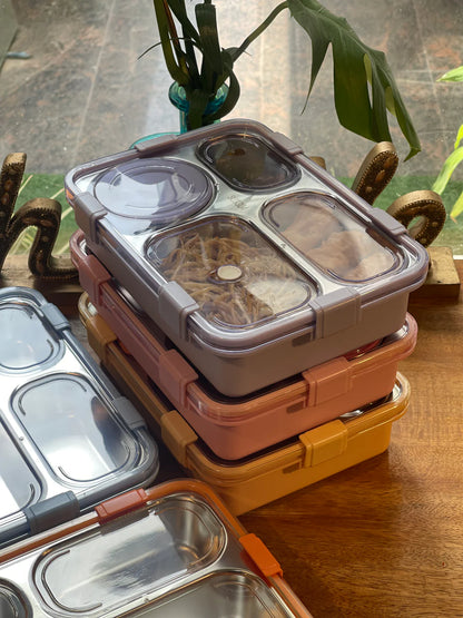 Decorhub Bento Lunch Box Insulated Air Tight Lunch Box and Portable Utensils, Stainless Steel Lunch Containers, Leak Proof Bento Box for Kids, Adults, Men Women (4 Compartment)