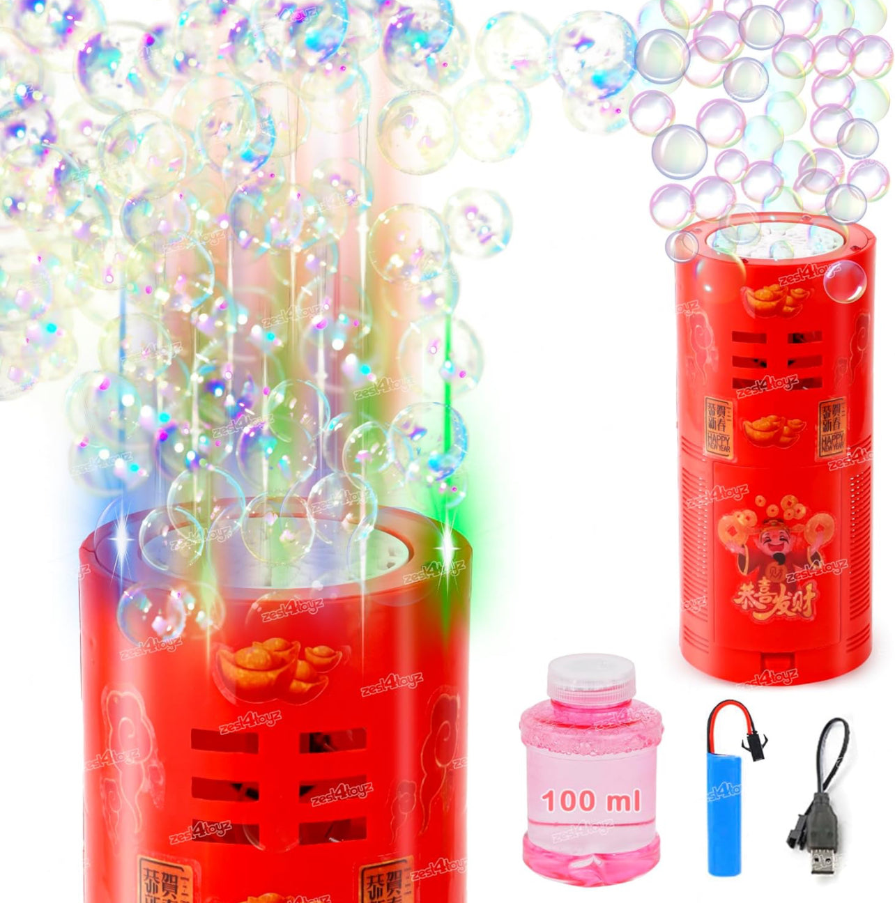 Decorhub Rechargeable Automatic Bubble Machine, Fireworks Bubble Machine Toys, Electric Bubble Maker Toys with Light & Music, for Indoor Outdoor Birthday Party