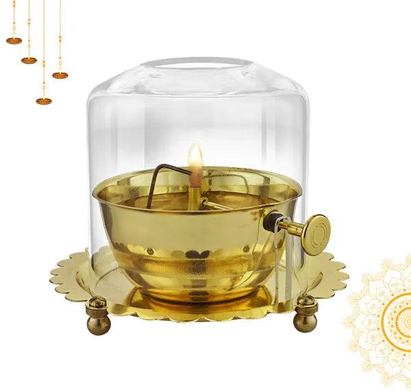 Akhand Jyot Diya-(Wick Lifting Screw Lever Brass) Trending For Diwali