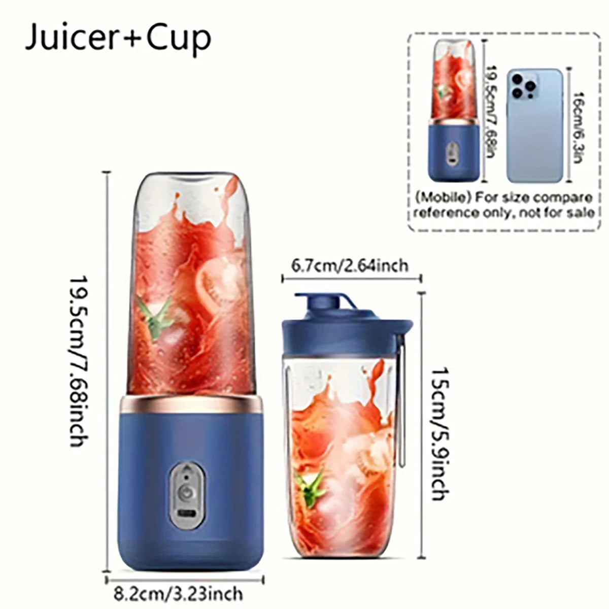 DecorHub portable juicer with 2 cups, USB rechargeable mini blender, fresh juicer cup, personal sized smoothie blender